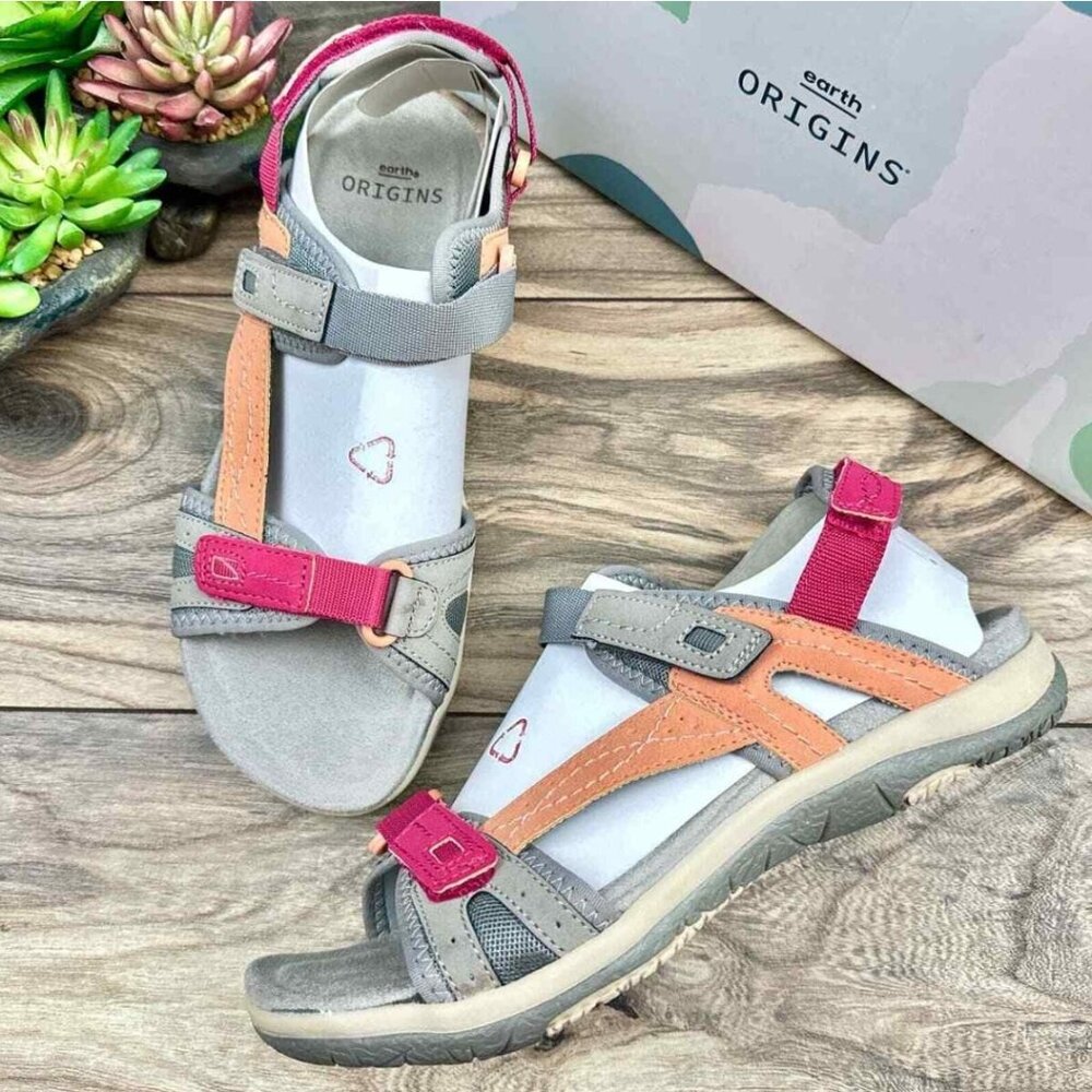 Earth Origins Shayla 8M Strappy Comfort Vegan Sport Sandal Shoes Rose Multi 7.5M